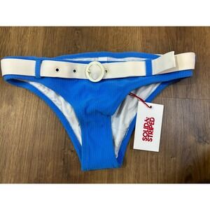 NWT SOLID & STRIPED Blue Belted Bikini Bottoms Swim S
